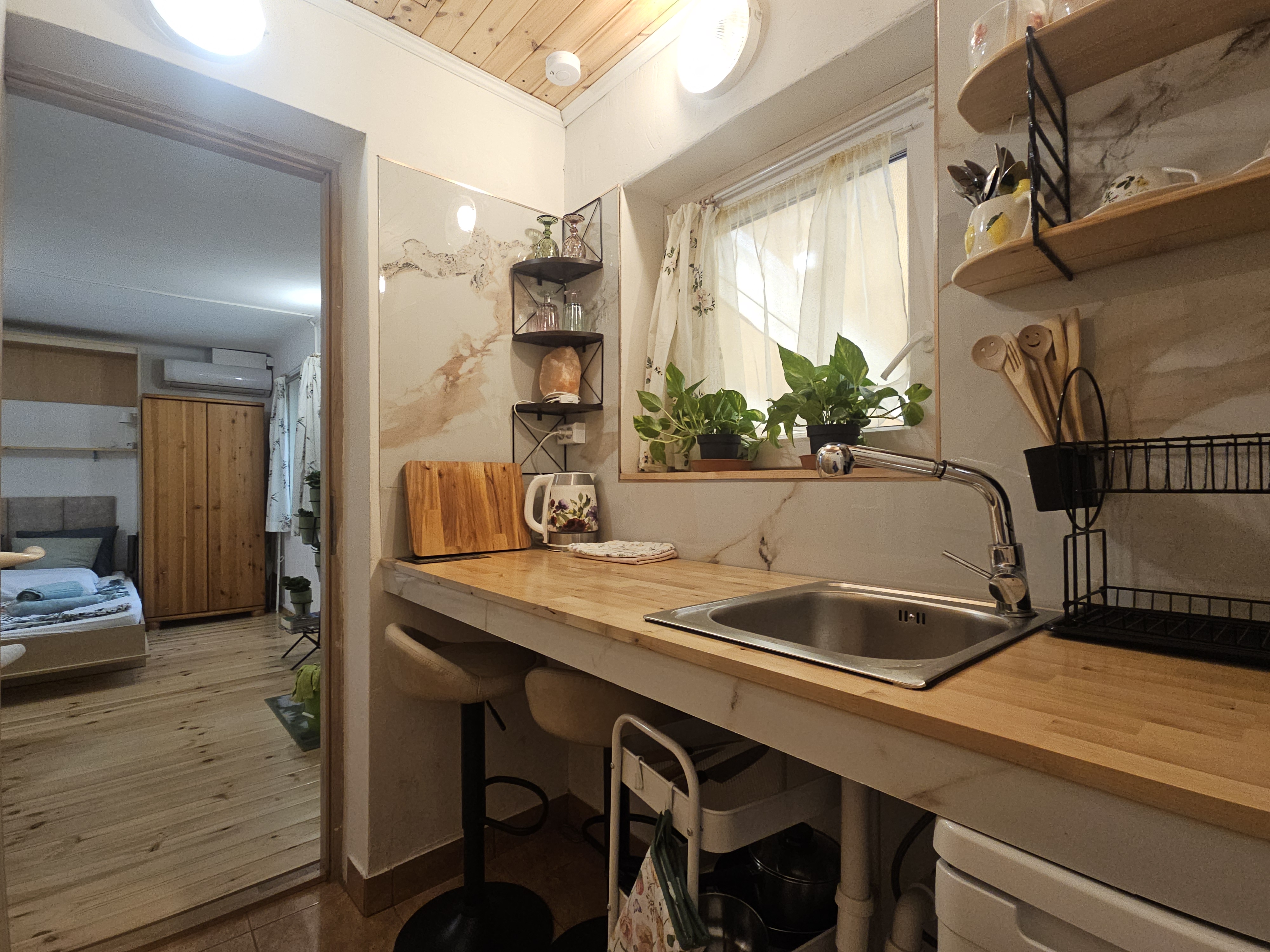 Modern kitchen with wooden accents